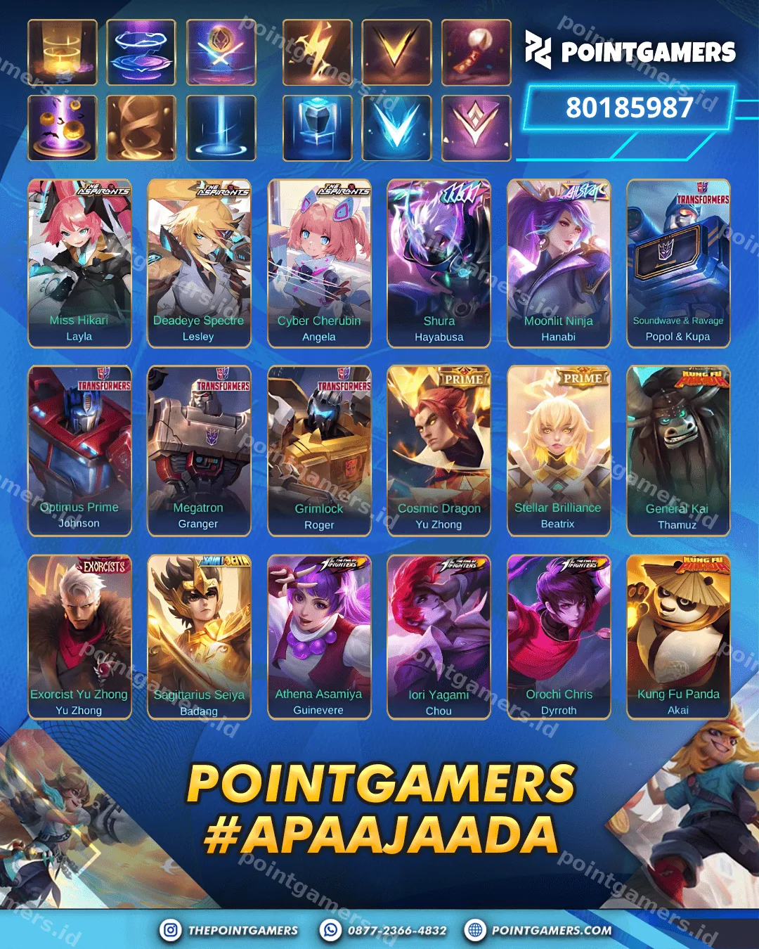 Freya legend, Franco legend, gusion legend, saber legend 3