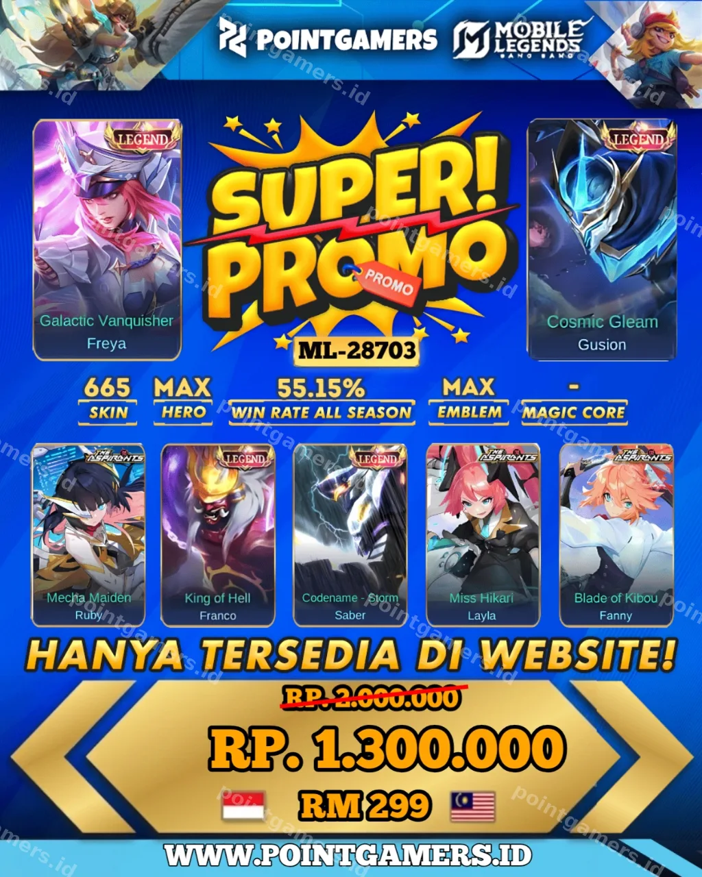 Freya legend, Franco legend, gusion legend, saber legend 1