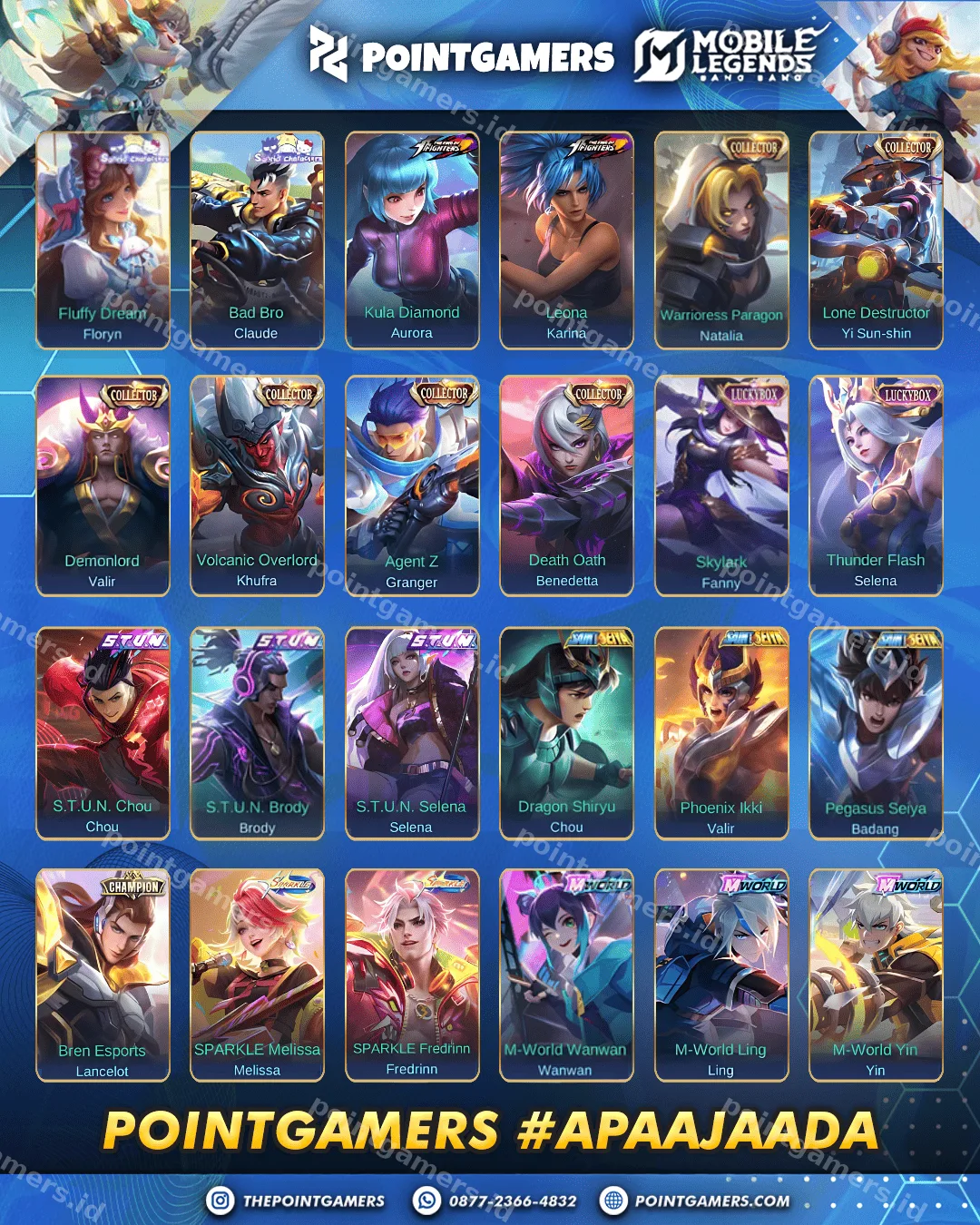 Freya legend, Franco legend, gusion legend, saber legend 2
